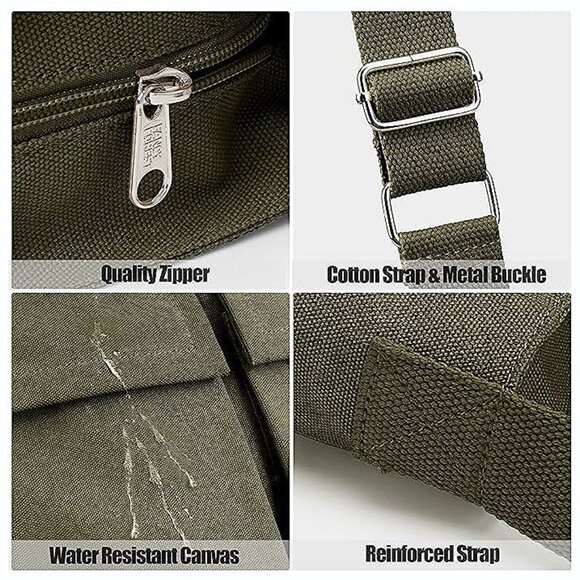 Canvas Tote Bag Messenger Bag, Large Crossbody Bag Army Green - Picture 6 of 9